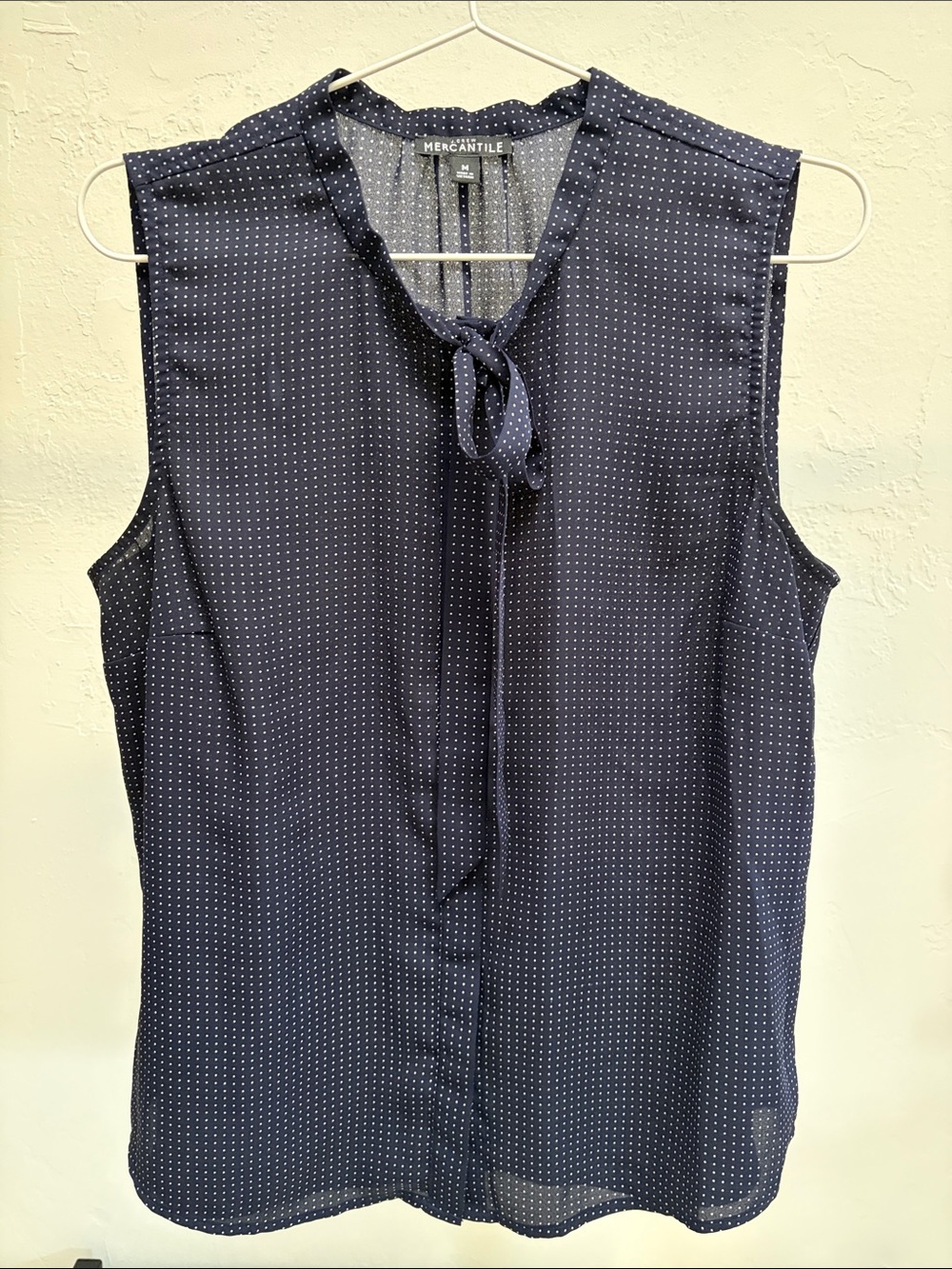 J. Crew Navy Sleeveless Tie-Neck Dot Blouse